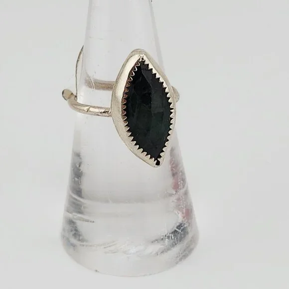 EMERALD HANDMADE RING rose-cut genuine gemstone in sterling silver size 6 - Picture 1 of 6